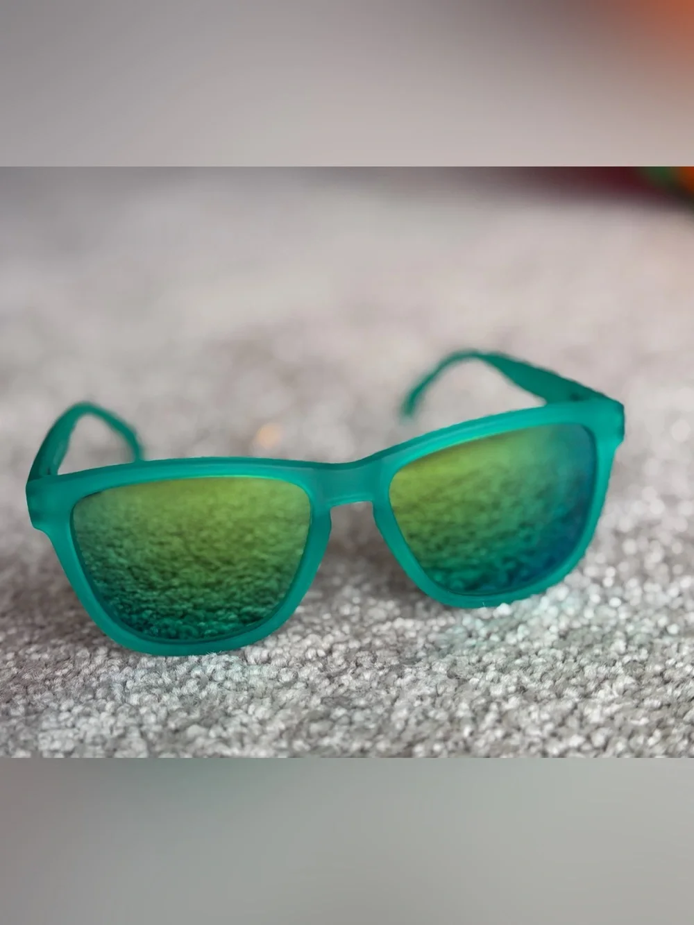 Teal Frame Sunglasses with Green Mirrored Lenses